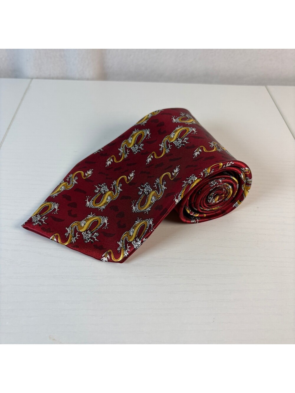 High Luck Mens Necktie Red Gold Asian Chinese Imperial Dragon Jacquard Tie